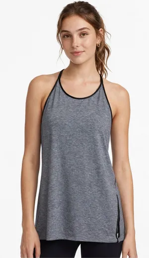 Athleta M Gray Heather Strappy Back Tank Top Side Slit Athletic thumbnail 1