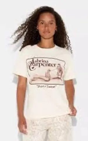Sabrina Carpenter Short n Sweet Graphic T-Shirt Cream Large Official Merch thumbnail 1