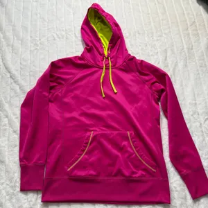Reebok Women's Pink Neon Trim Hoodie Athletic Sweatshirt Size M‎ thumbnail 1