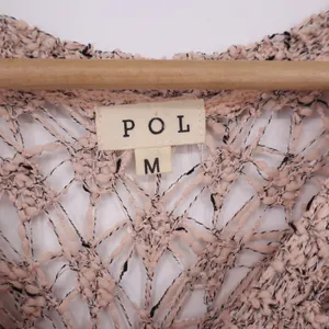 POL Sweater Women M Boho Open Knit Crochet Pink Marled Cuffed Sleeve Excellent thumbnail 2