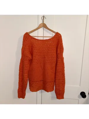 Free People $128 Crashing Waves Pullover Woman’s S orange knit sweater thumbnail 2