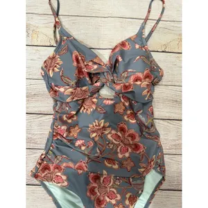 Cupshe Teal Floral One-Piece Swimsuit with Pink Flowers Size Small thumbnail 3