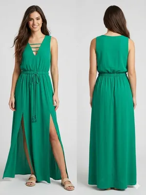 JACK by BB Dakota Emerald Green Maxi Dress M Strappy Slit front thumbnail 2
