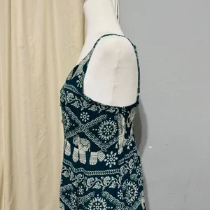 Boho Elephant Print Sundress Dress Size‎ S Teal Cream Smocked Back Mini Thailand thumbnail 4