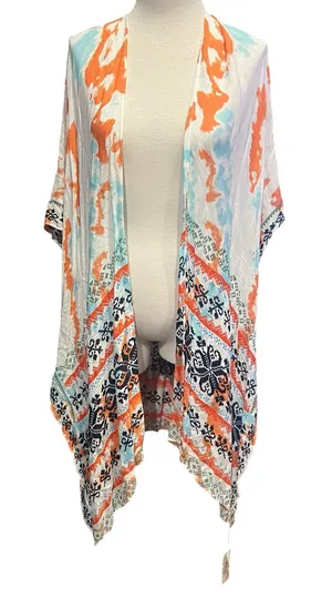 Boho Southwestern Watercolor Kimono Cardigan Lightweight Open Front Duster Wrap thumbnail 1