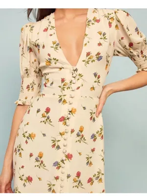 Reformation Alison Dress - Size 2 floral print ivory thumbnail 3