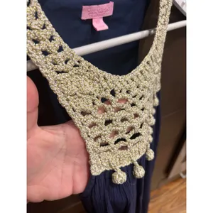 Lilly Pulitzer Rachelle Navy Gold Crochet Swing Mini Dress Womens‎ XXS thumbnail 3