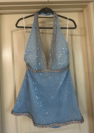 Retrofête blue sequin mini dress with silver beaded trim. (Brand new WITH TAGS! ) SOLD OUT ON WEBSITE!! thumbnail 1