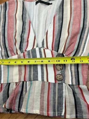 House Of Harlow x REVOLVE Striped Linen Blend Bell Sleeve V Neck Blouse Size S thumbnail 11