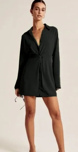 Abercrombie & Fitch Knot-Front Shirt Dress black‎ twist Size XXS Tall thumbnail 1