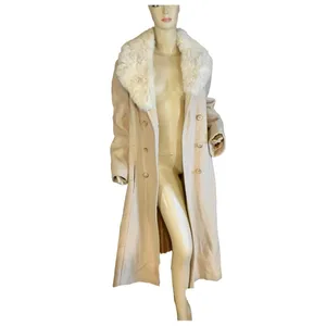 Vintage 1980'S Prime Source Ny Beige & Cream Wool & Rabbit Fur Collar Coat (L) thumbnail 6