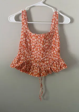 Mabel MARBLE Orange and White Floral Crop Top thumbnail 1