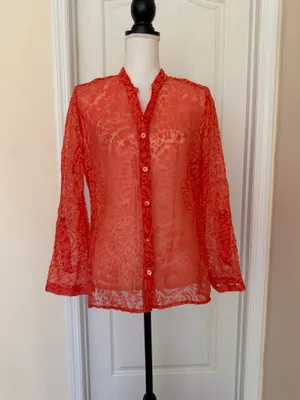 Choices Vtg Women's Floral Red Blouse, Sz L thumbnail 11