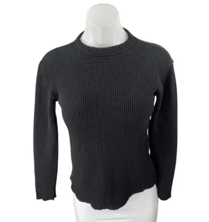 Set Active Women's Black Waffle Knit Long Sleeve Crew Neck Sweater Top Size S thumbnail 1