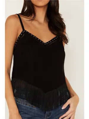 $45 IDYLLWIND WOMEN'S CLEMMONS FRINGE TANK in black M thumbnail 3
