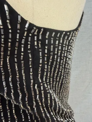 Parker NY‎ Black Silver Bugle Bead Halter Mini Dress Size 0 thumbnail 7