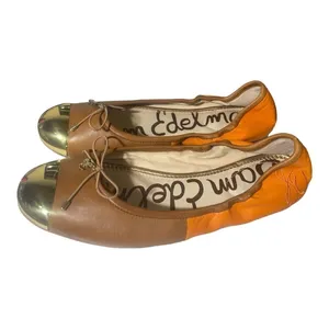 Sam Edelman Fairleigh Ballet Flats Orange Brown Gold Cap Toe Leather 9M thumbnail 3