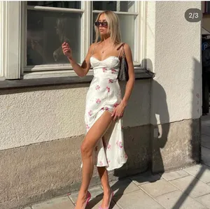 ZARA dress midi corset like floral satin effect open back wedding summer party thumbnail 6