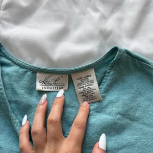 Vintage 80s Kathie Lee Teal Linen Blend Button Front Top Short Sleeve Large Y2K thumbnail 2