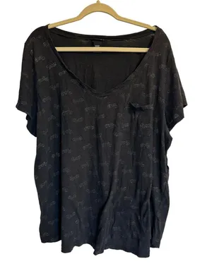 Motorcycle Print Black V-Neck Short Sleeve Shirt Size 3 (22/24) thumbnail 3