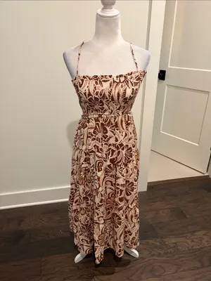 New With Tags BeCool Mocha Floral Midi Dress Sz M thumbnail 5