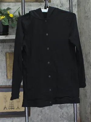Denim & Co. Regular Brushed Back French Terry Button Up Tunic Jacket Black XS thumbnail 1