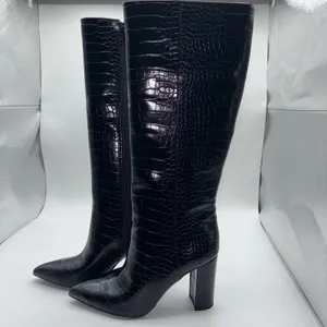 INC International Concepts Paiton Black Croc Embossed Tall Heeled Boots Women 8M thumbnail 13