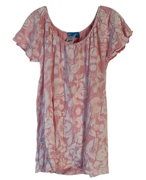 Fresh Produce Womens Breezy Flower Anyday Top Blush Pink Floral Short Sleeve MD‎ thumbnail 1