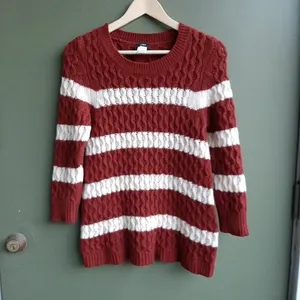 J.Crew 100% Merino Wool Chunky Cable Knit Sweater Small Brown Striped Preppy thumbnail 13