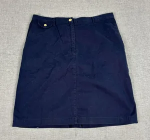 Lauren Ralph Lauren Skirt Womens 12 Blue Cotton Twill Knee Length Pockets‎ Zip thumbnail 1