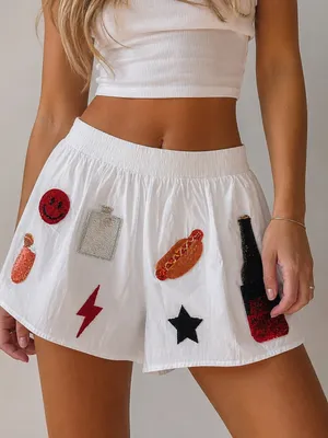 QUEEN OF‎ SPARKLES Embellished Sequin Tailgate Shorts thumbnail 1