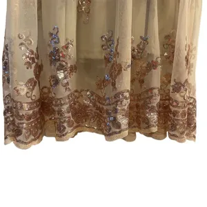Rouge Women's M Beige Champagne V-Neck‎ Midi Dress with Rose Gold Sequins thumbnail 5
