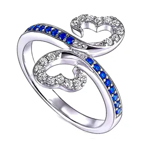 White Gold Plated Double Heart Lab Sapphire Ring Size‎ 7 thumbnail 2