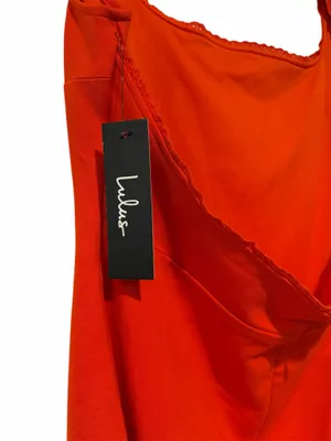 Lulus Red Open Back Bodycon Midi Dress |Square Neck Puff Sleeve| Size Large NWT thumbnail 7