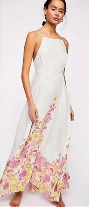 Intimately Free People Blue Floral Embrace It Maxi Dress Open Back S Square Neck thumbnail 1