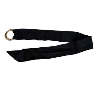 Women's black fabric belt with double ring buckle thumbnail 3
