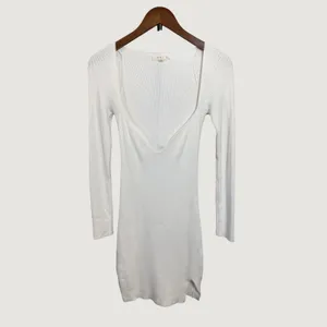 Mable Womens White Ribbed Knit Deep V Neck Long Sleeve Mini Dress MD2751 Small thumbnail 6