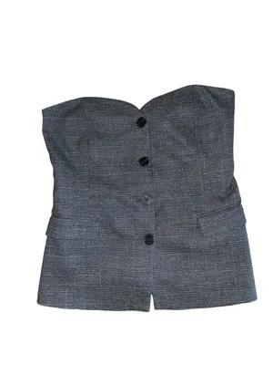 Zara Gray Plaid Strapless Bustier Top corset waistcoat office siren tailored thumbnail 6