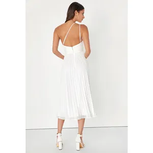 Lulus Wondrous Muse White Pleated One-Shoulder Midi Dress Wedding Bride Size L thumbnail 3