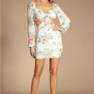 Lulu’s Ode to Spring Mint Floral Print Tie-Front Bodycon Mini Dress Size XL​‎ thumbnail 4