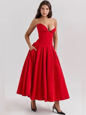 House Of Cb Lady Strapless Scarlet Midi Dress thumbnail 7