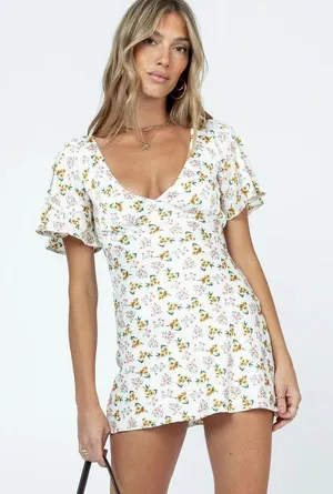 Princess Polly Lucine Mini Dress White Floral thumbnail 1