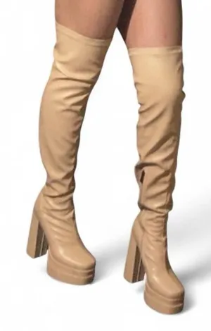 Beige Thigh High Platform boots Tan Size 7.5 thumbnail 1