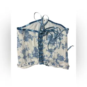 Blue Floral Strapless Blouse Corset thumbnail 2