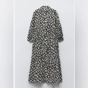 Zara New Long Print Collar Dress Black thumbnail 2
