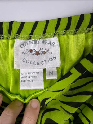 Vintage Y2K Neon Zebra Print 2 Piece Skirt Set Medium Lime Green Festival thumbnail 7