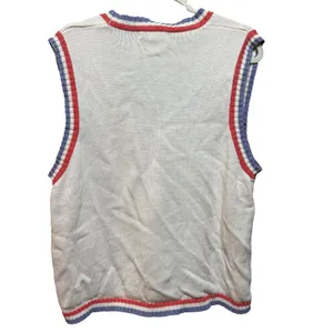 Preston & York Sport Vintage Argyle Golf Sweater Vest Cream Blue‎ Red sz L thumbnail 2