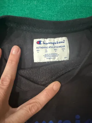 Champion Men’s M Black Crewneck Sweatshirt Blue Script Logo Pullover thumbnail 2