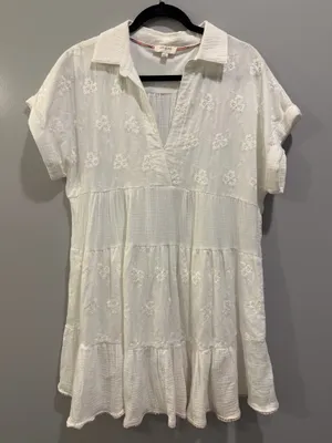 Umgee V-Neck Floral Detail Collared Tiered Dress White thumbnail 2