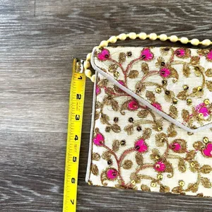 Embroidered multicolored pom Pom strap crossbody purse thumbnail 10